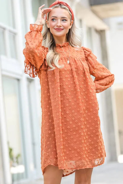 Hazel Blues® |  And The Why Lovely Ruffle Shoulder with Textured Woven Dress