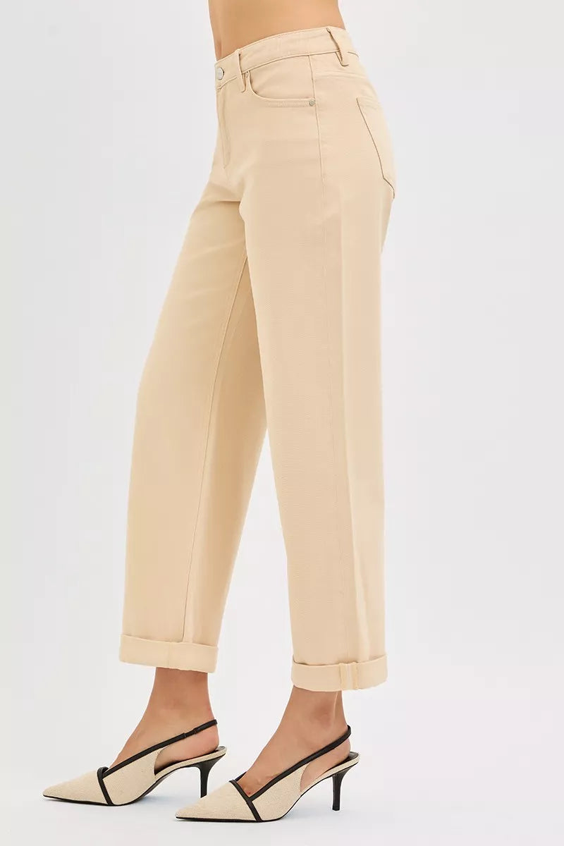 Hazel Blues® |  RISEN Tummy Control Mid Rise Ankle Barrel Relaxed Baggy