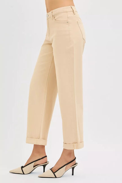 Hazel Blues® |  RISEN Tummy Control Mid Rise Ankle Barrel Relaxed Baggy