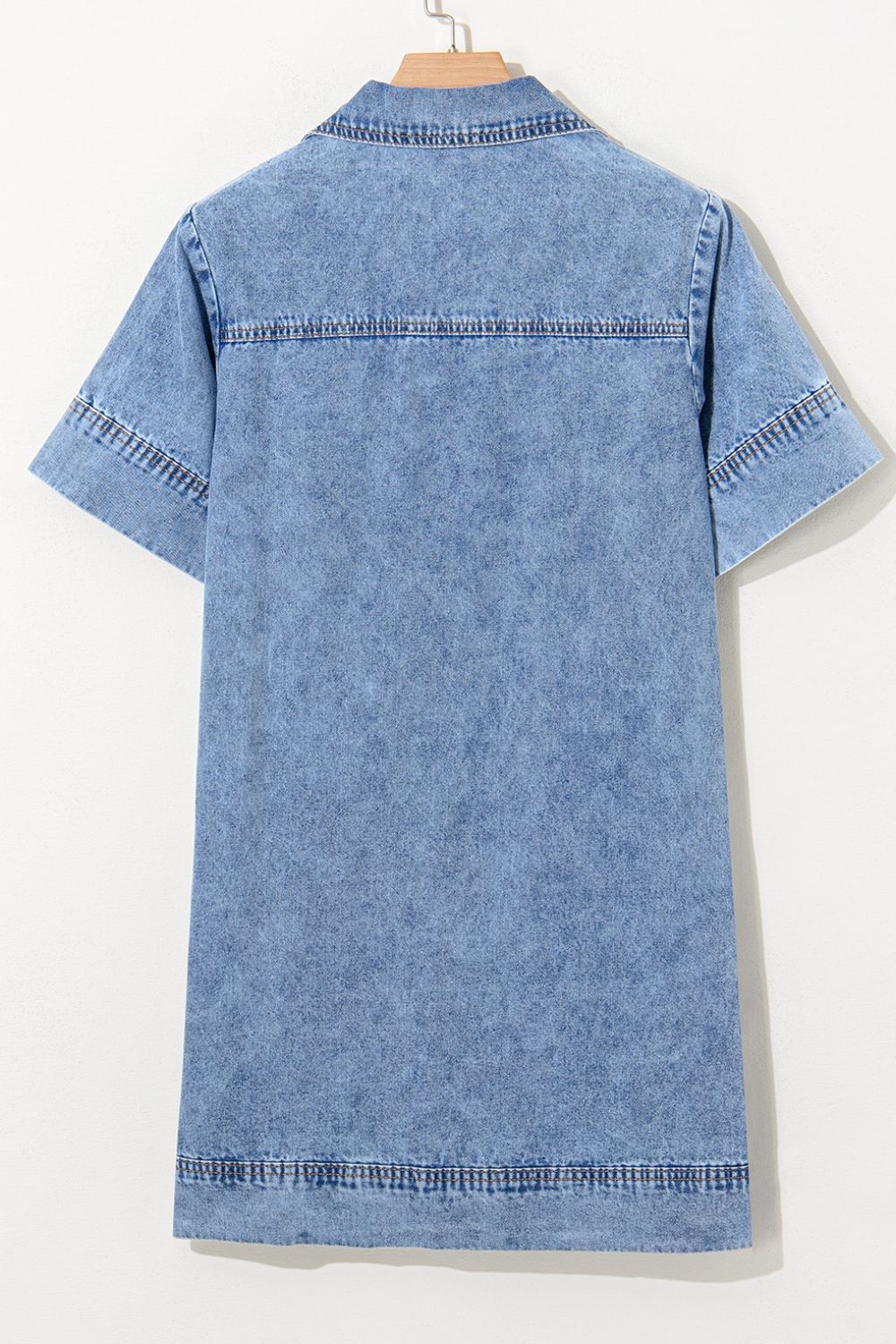 Hazel Blues® |  Short Sleeve Collared Patched Pocket Denim Mini Dress