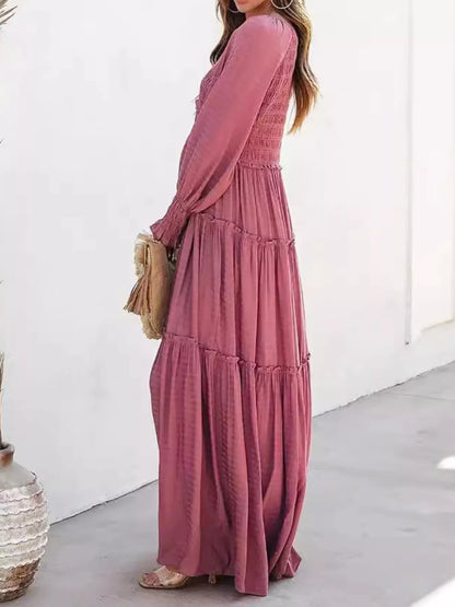 Hazel Blues® |  V-Neck Long Sleeve Tiered Maxi Dress