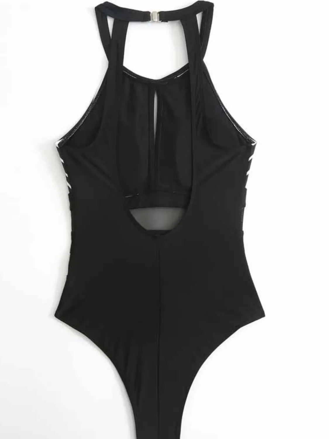 Hazel Blues® | Mesh Detail Backless Striped One-Piece Swimsuit