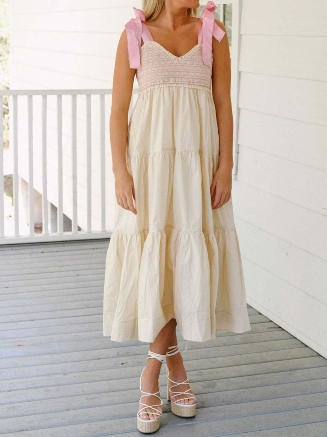 Hazel Blues® |  Tiered Tie Shoulder Midi Cami Dress