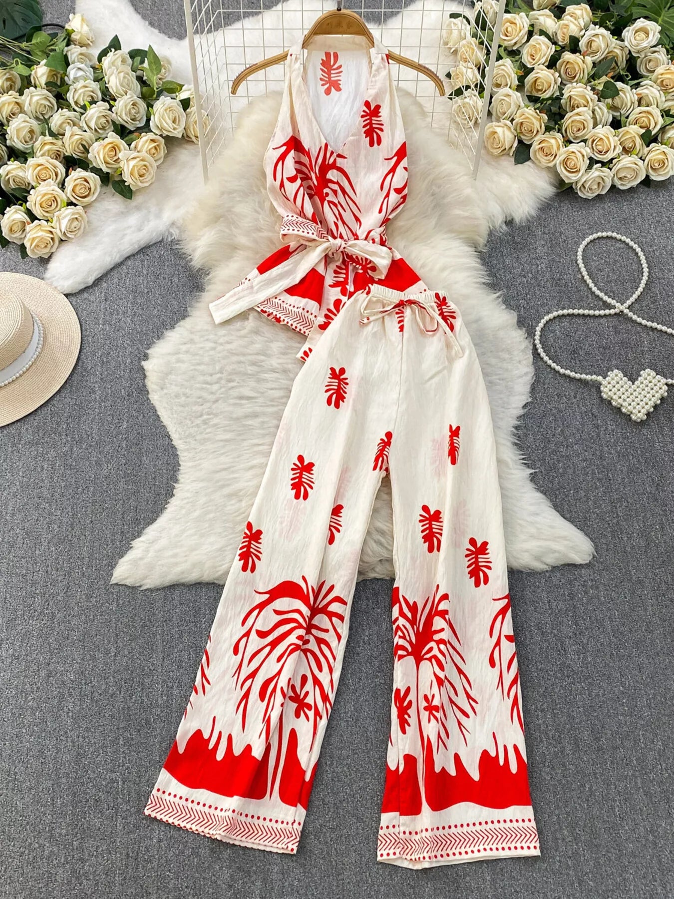 Hazel Blues® |  Printed Sleeveless Top and Wide Leg Pants Set