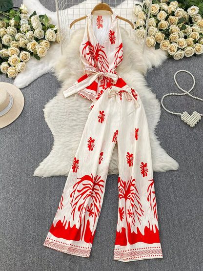 Hazel Blues® |  Printed Sleeveless Top and Wide Leg Pants Set