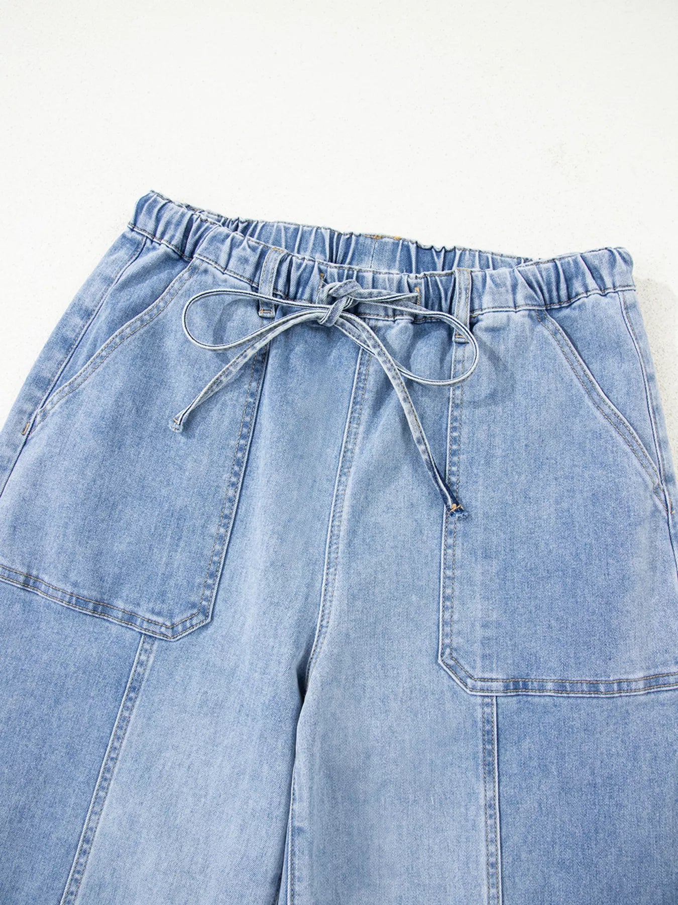 Hazel Blues® |  Wide Leg Drawstring Raw Hem Jeans