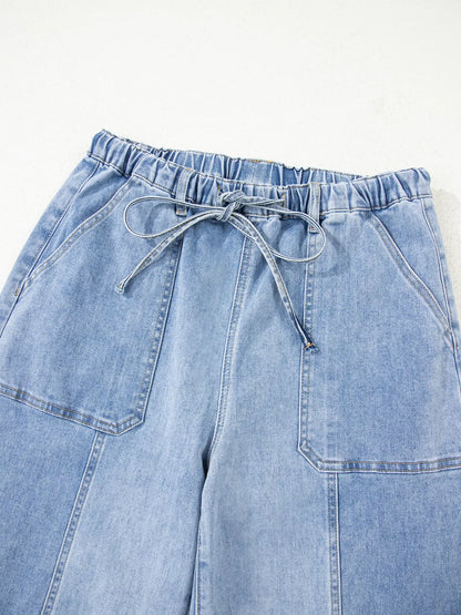 Hazel Blues® |  Wide Leg Drawstring Raw Hem Jeans