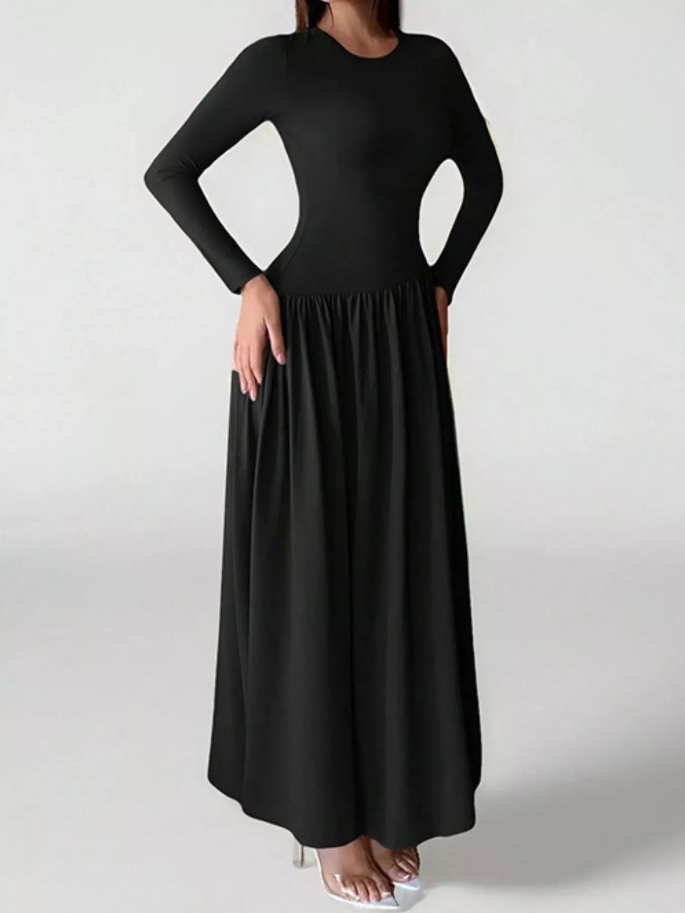 Hazel Blues® |  Long Sleeve Ruched A-Line Maxi Dress