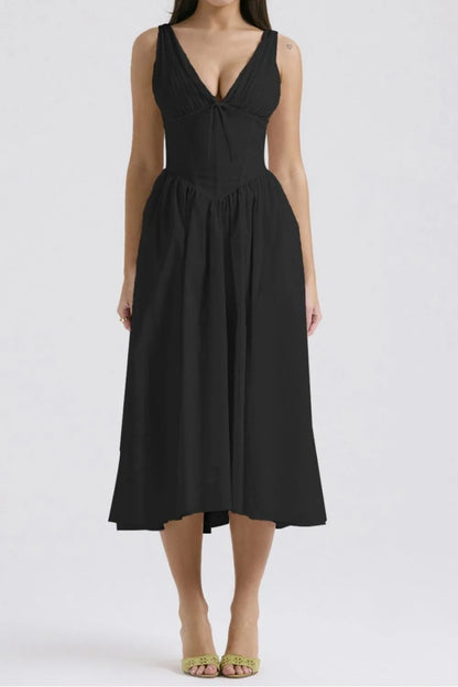 Hazel Blues® |  Ruched V-Neck Sleeveless Dress with Pockets