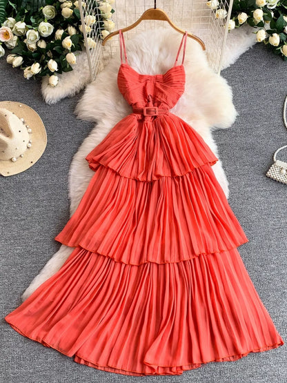 Hazel Blues® |  Pleated Layered Spaghetti Strap Midi Dress