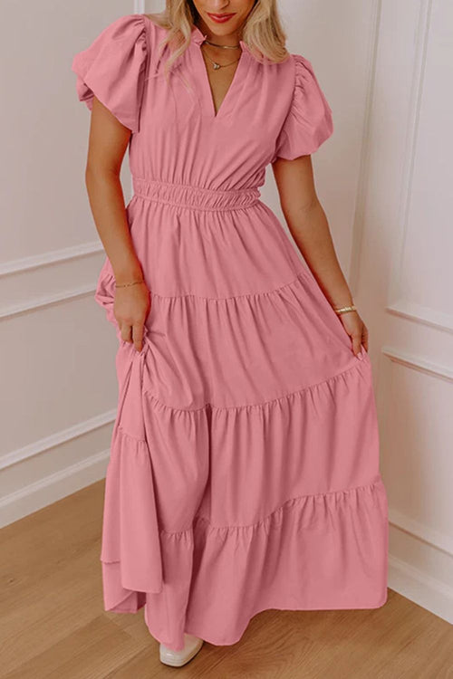 Hazel Blues® |  Elegant Ruffled Tiered Puff Sleeve Maxi Dress