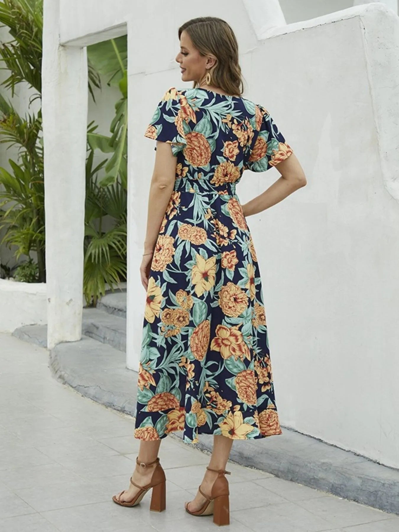 Hazel Blues® |  Floral Print Short Sleeve Wrap Midi Dress