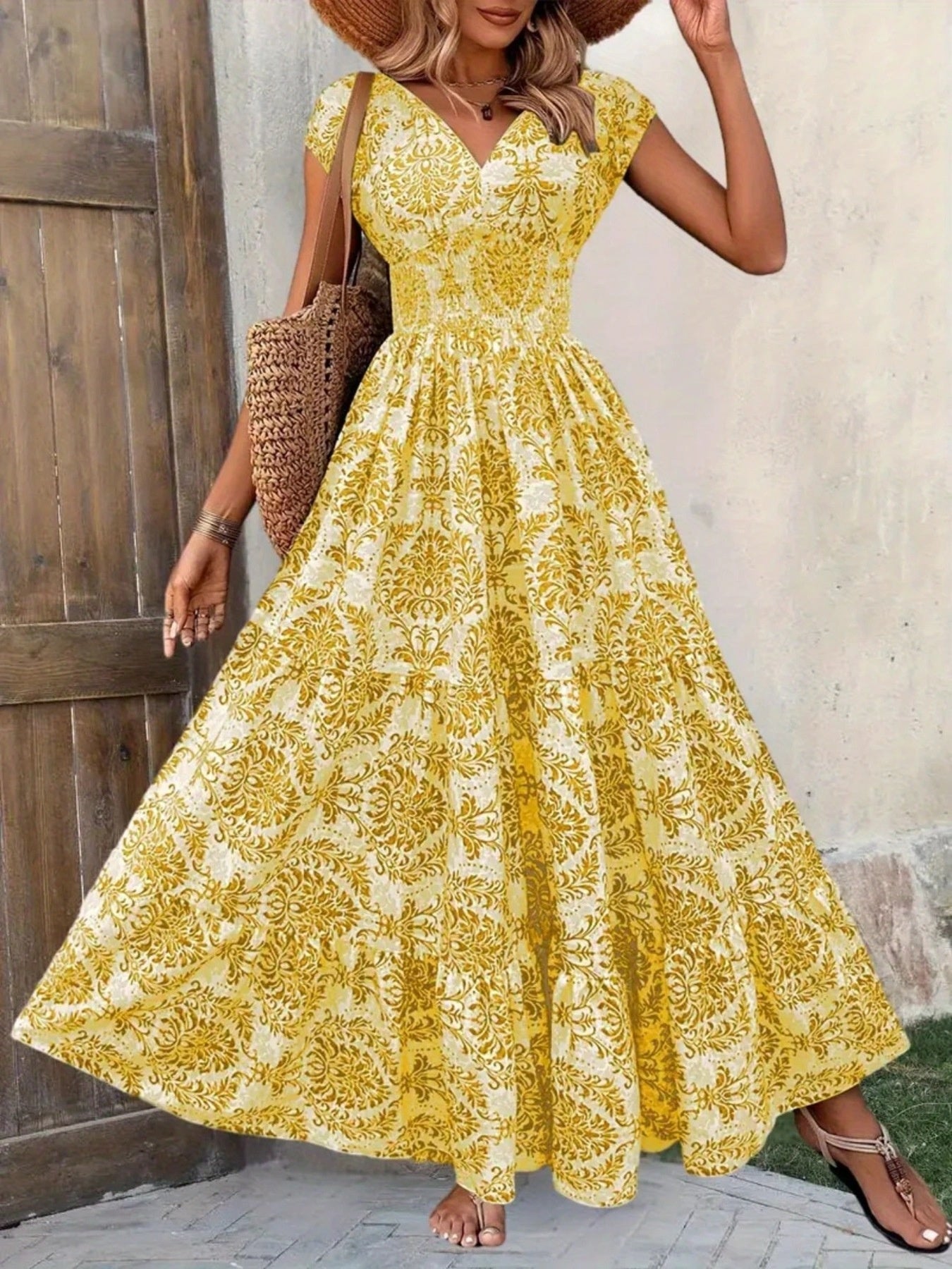 Hazel Blues® |  Printed Cap Sleeve Maxi Dress
