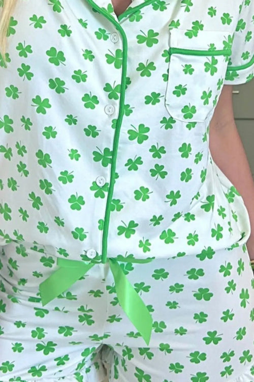 Hazel Blues® |  Lucky Clover Shirt and Shorts Lounge Set