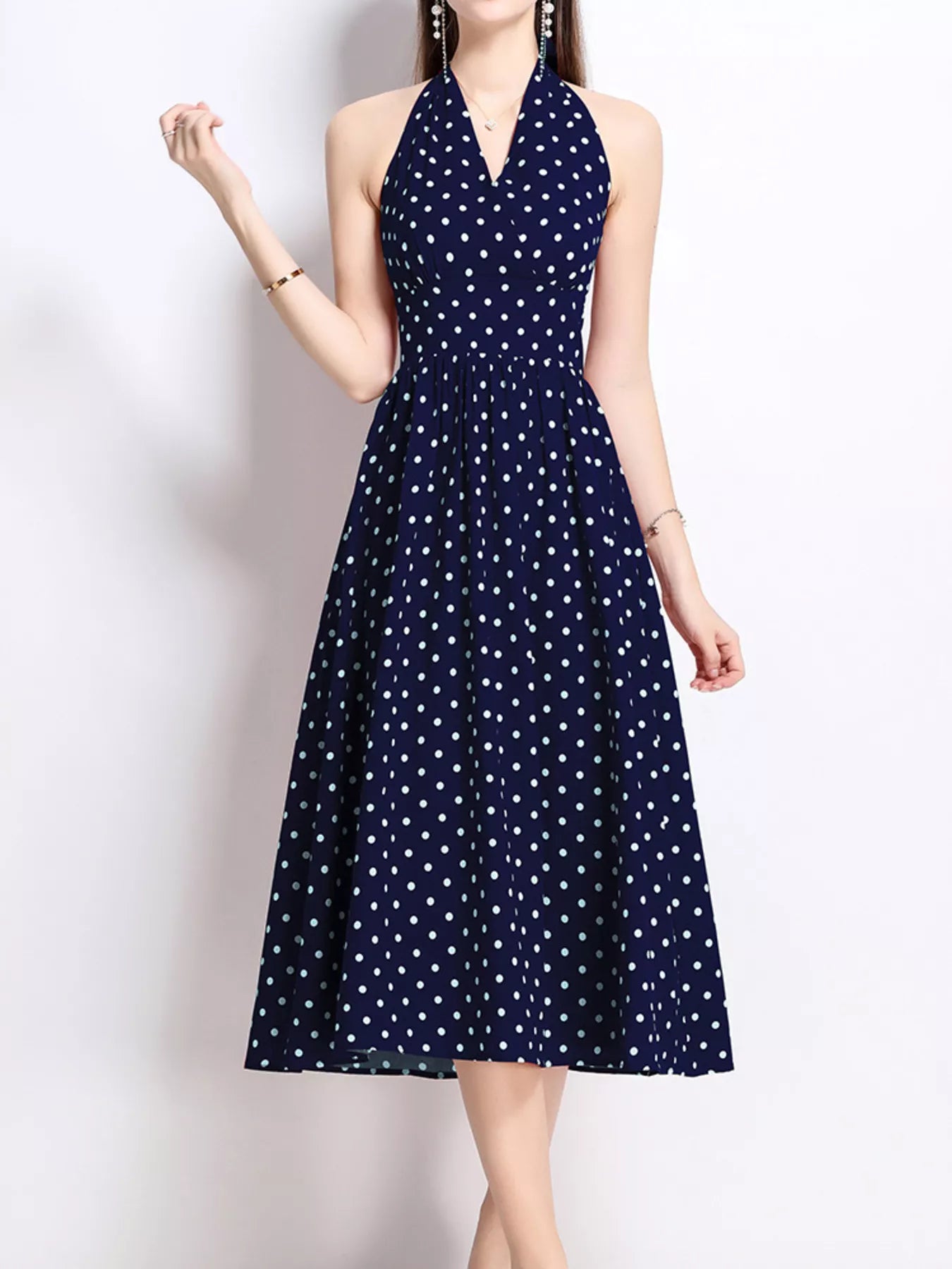 Hazel Blues® |  Polka Dot Halter Neck Midi Dress