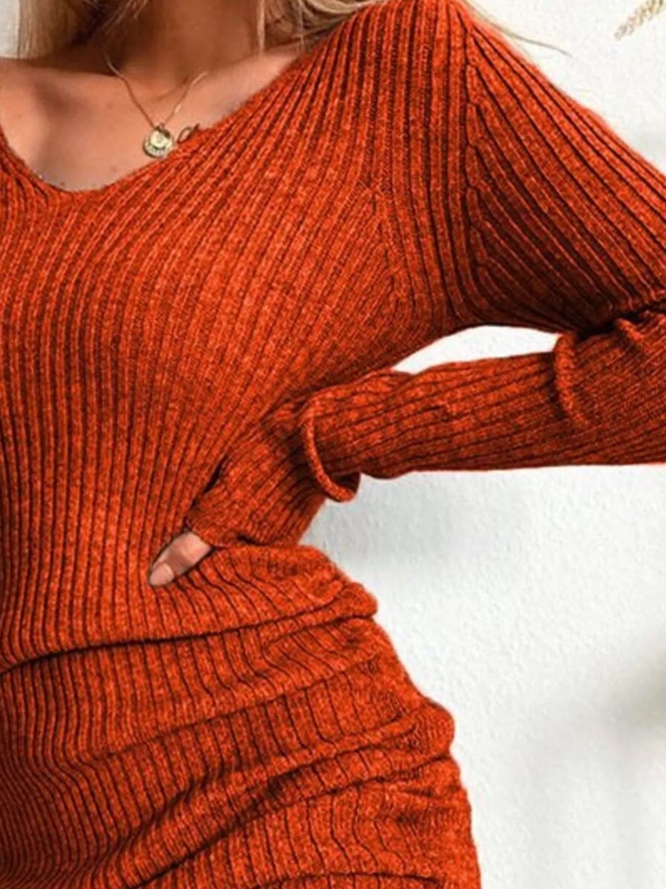 Hazel Blues® | Ribbed Knit Drawstring Bodycon Sweater Dress