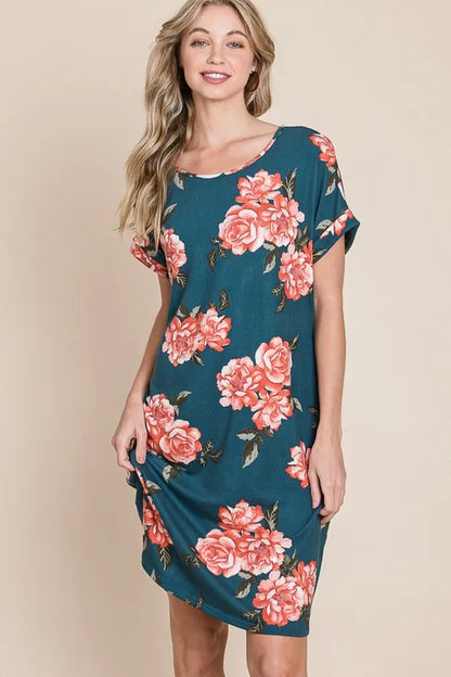 Hazel Blues® |  BOMBOM Floral Round Neck Short Tee Dress with Pockets