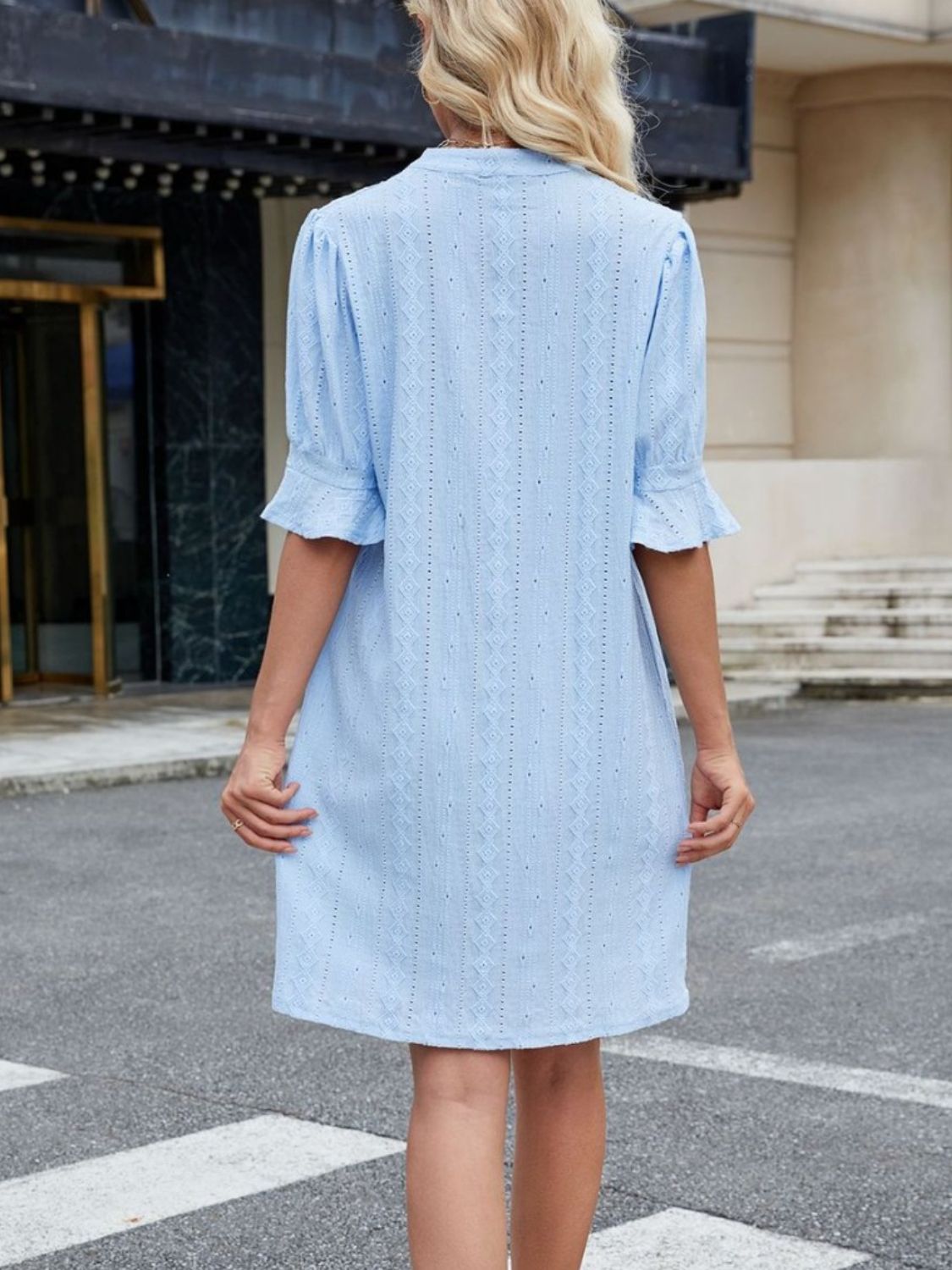 Hazel Blues® |  Florira Eyelet Flounce Sleeve Mini Dress