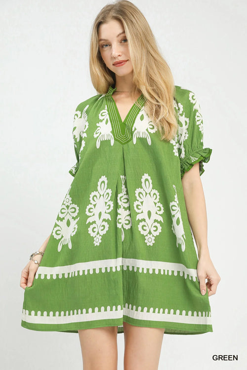 Hazel Blues® |  Umgee Two Tone Border Print Mini Dress