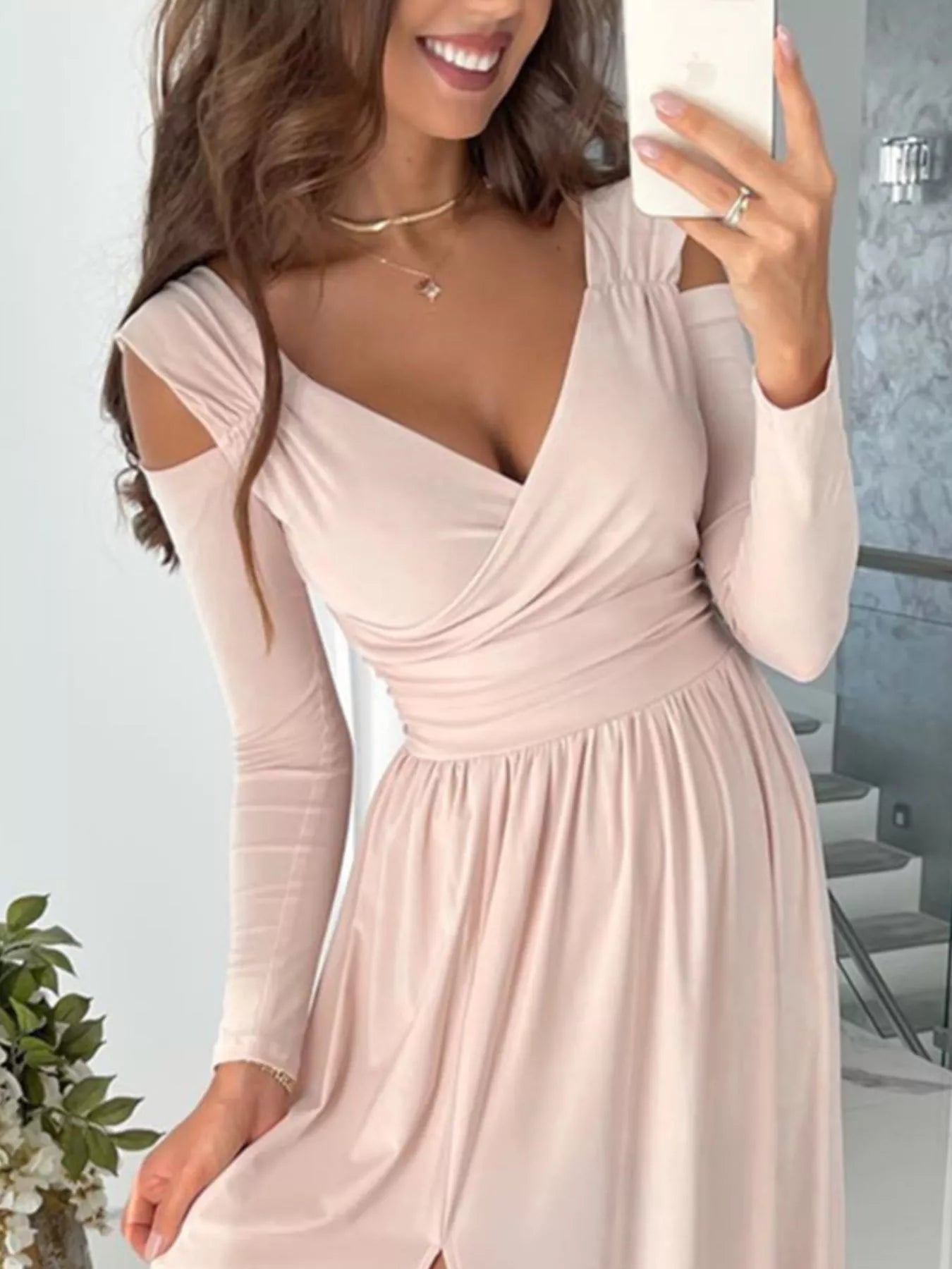 Hazel Blues® |  Slit Surplice Cold Shoulder Maxi Dress