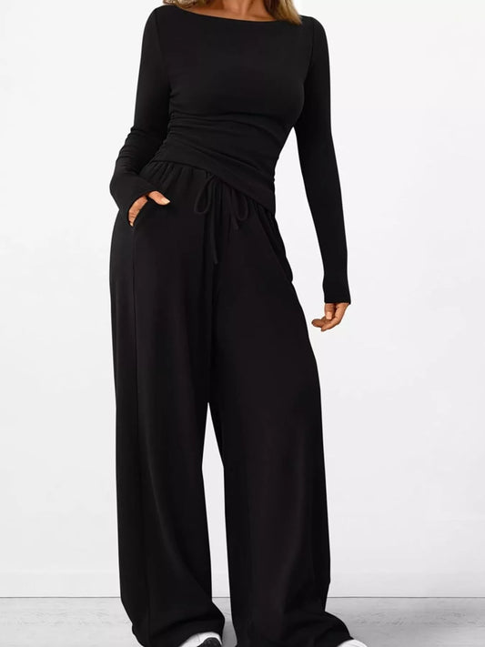 Hazel Blues® |  Long Sleeve Top and Wide Leg Pants Set