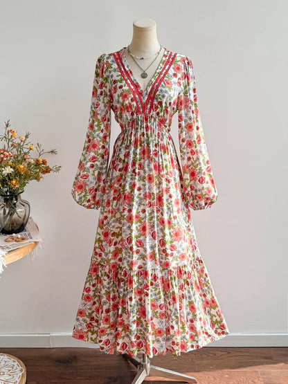 Hazel Blues® |  Floral Print V-Neck Bohemian Midi Dress