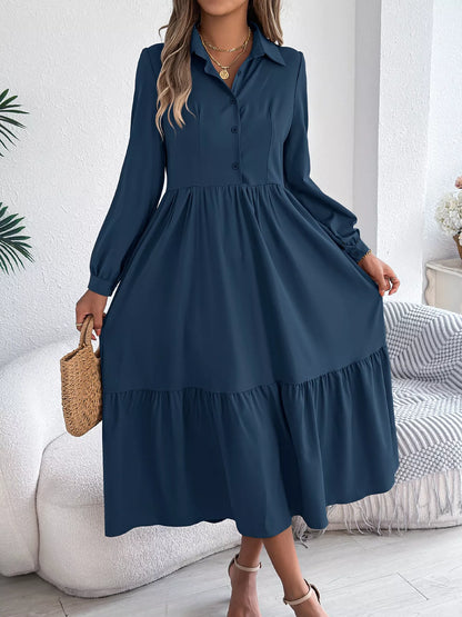 Hazel Blues® |  Long Sleeve Tiered Button Front Midi Dress