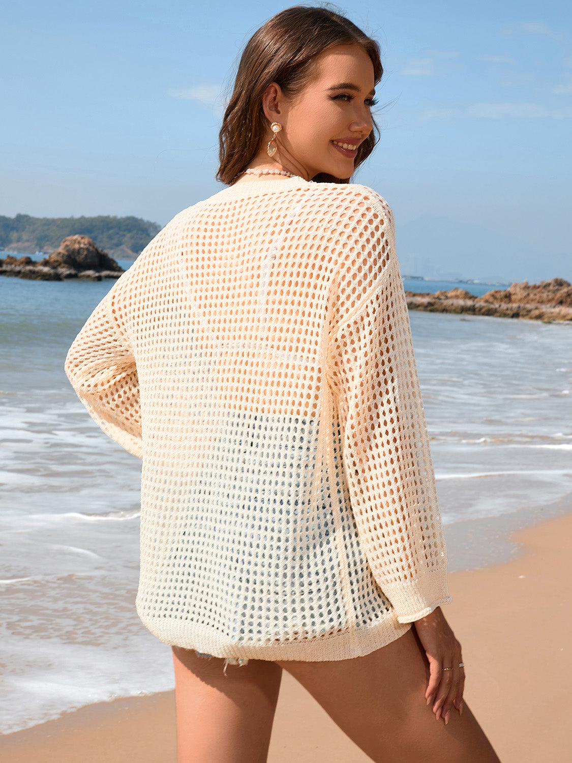 Hazel Blues® | Openwork Dropped Shoulder Long Sleeve Cover-Up