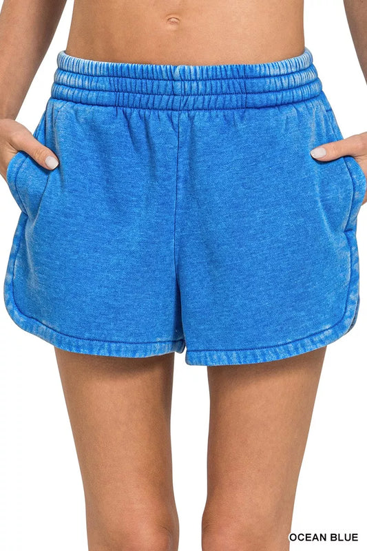 Hazel Blues® |  Zenana Acid Washed Elastic Waistband Dolphin Shorts