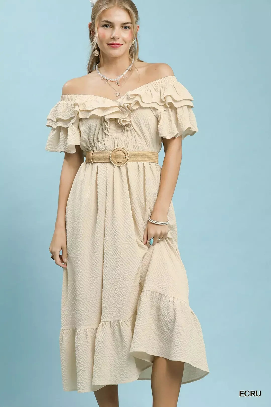 Hazel Blues® |  Umgee Textured Ruffle Midi Dress