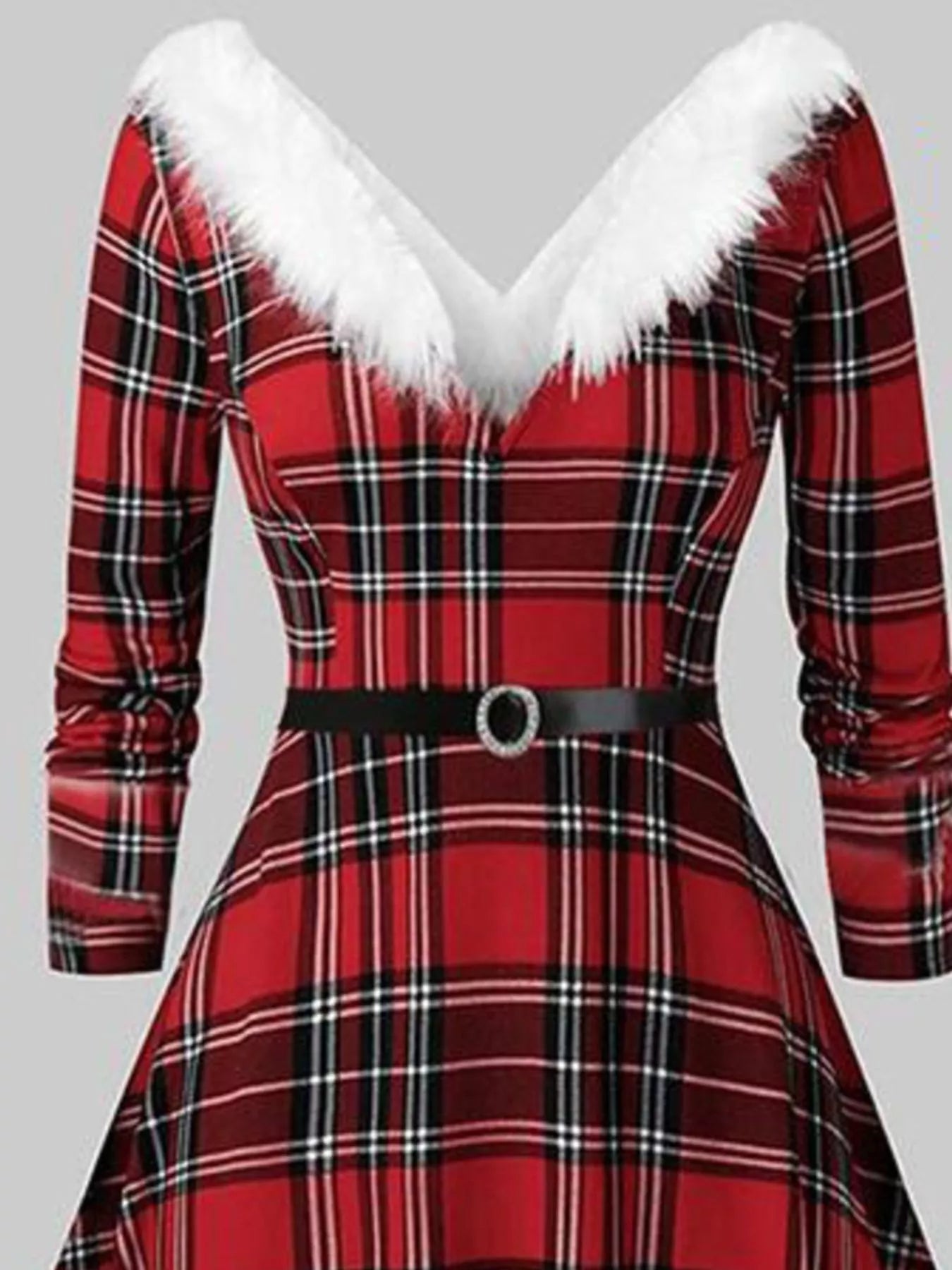 Hazel Blues® |  Fuzzy Trim Long Sleeve Christmas Dress