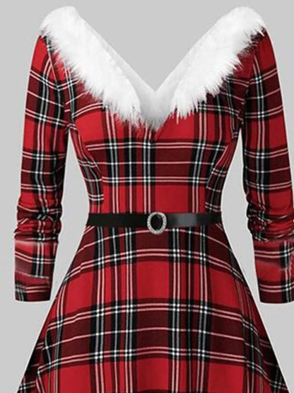 Hazel Blues® |  Fuzzy Trim Long Sleeve Christmas Dress