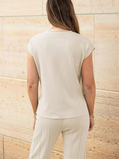 Hazel Blues® |  Casual Solid Color Cap Sleeve Top and Pants Knit Set