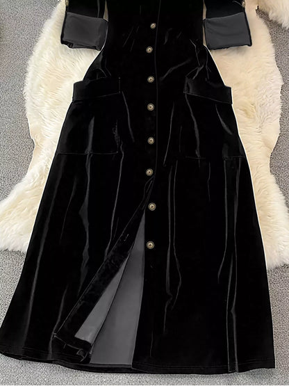 Hazel Blues® |  Velvet Button-Down Midi Dress