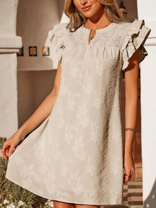 Hazel Blues® |  Floral Embossed Ruffle Sleeve Mini Dress