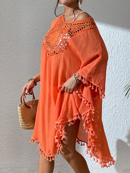 Hazel Blues® | Tassel Cutout Scoop Neck Cover-Up Dress