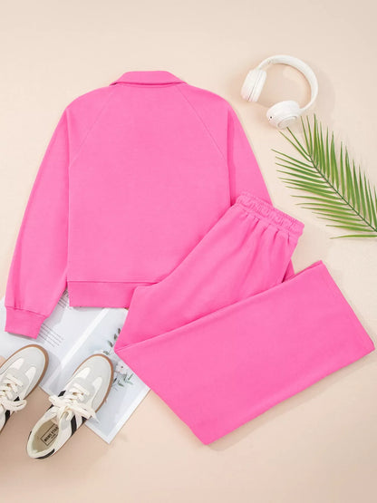 Hazel Blues® |  Solid Color Collared Pullover and Central Seam Pants Set