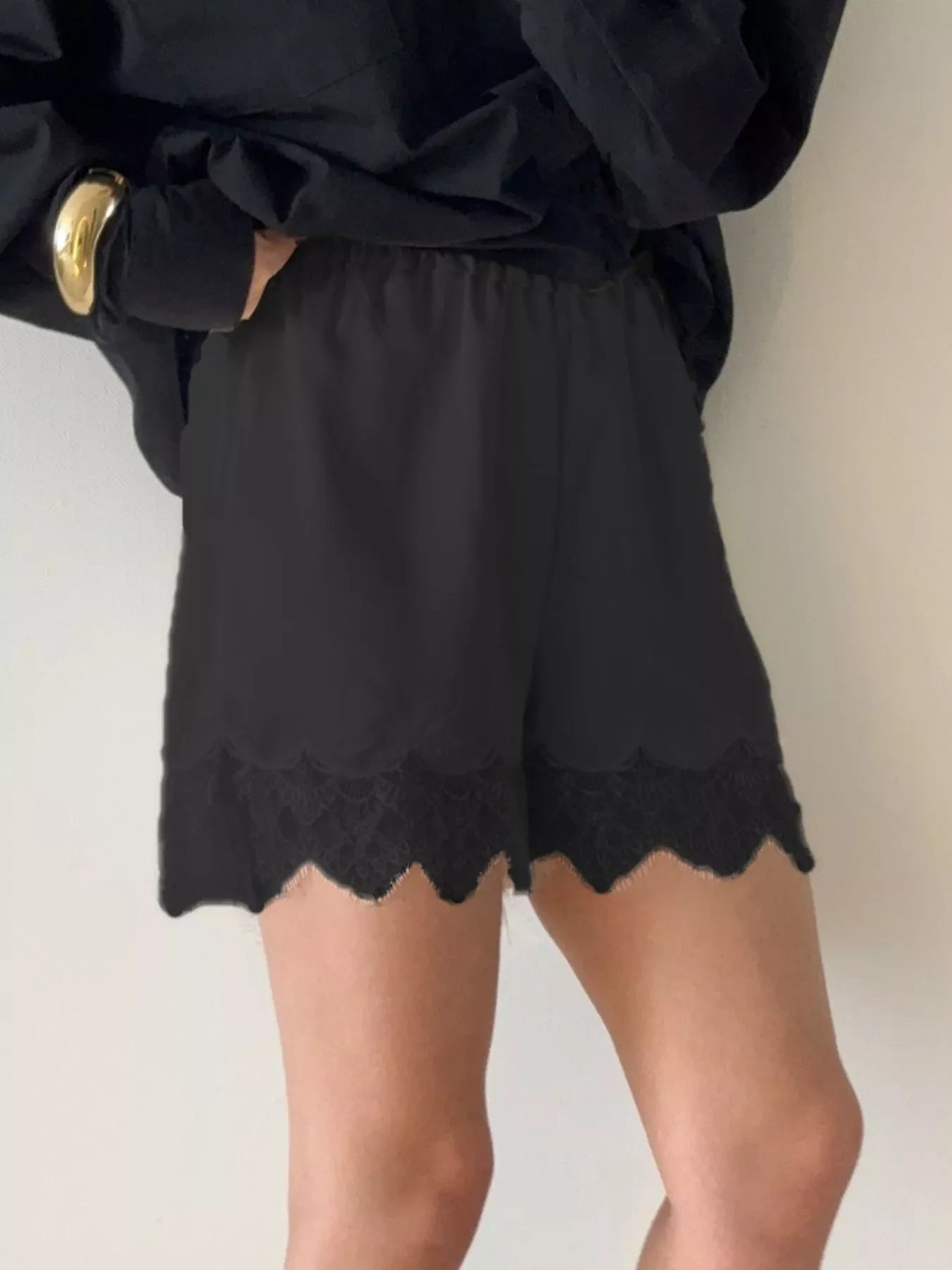 Hazel Blues® |  Lace Trim Elastic Waist Shorts
