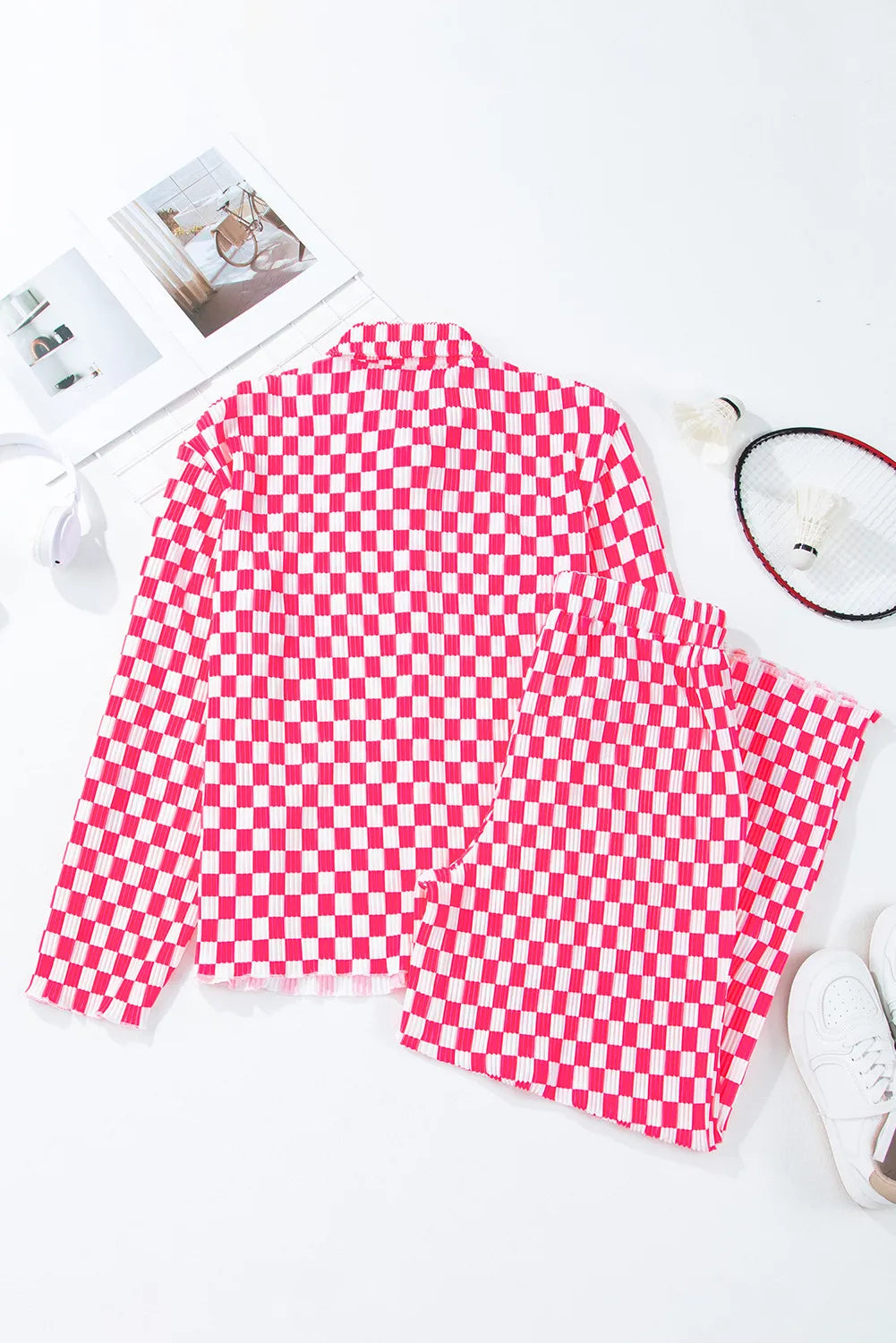 Hazel Blues® |  Checkered Button Up Top and Pants Lounge Set