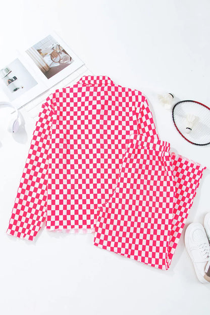 Hazel Blues® |  Checkered Button Up Top and Pants Lounge Set