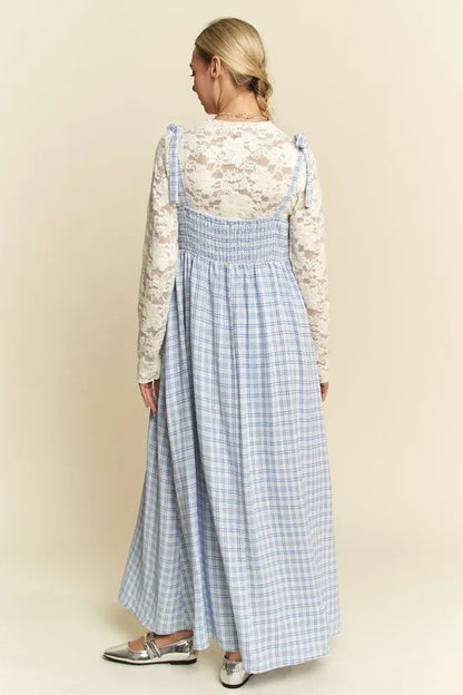 Hazel Blues® |  Davi & Dani Plaid Smocking Sleeveless Maxi Dress