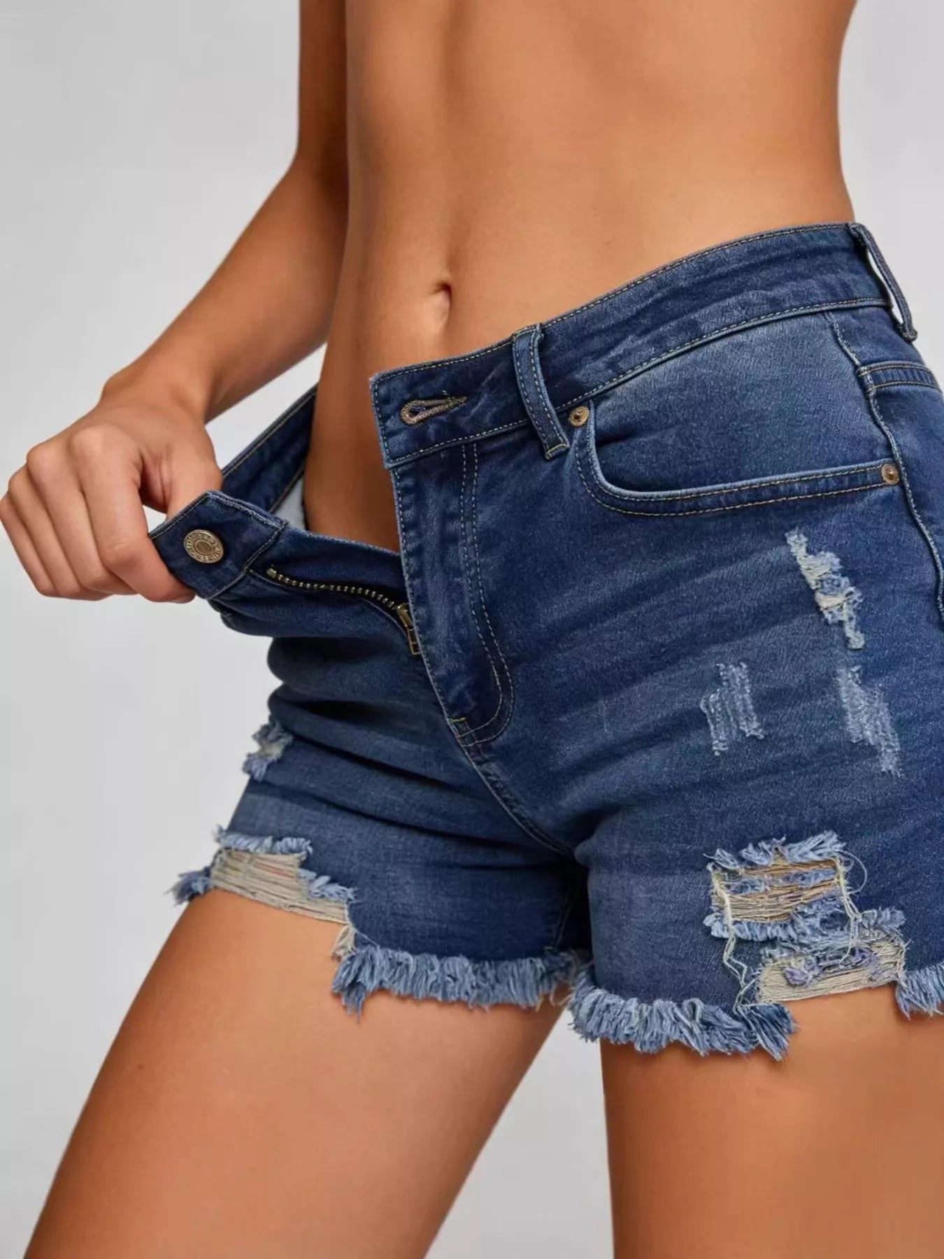Hazel Blues® |  Distressed Frayed Hem Denim Shorts