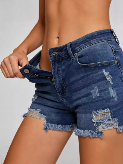 Hazel Blues® |  Distressed Frayed Hem Denim Shorts