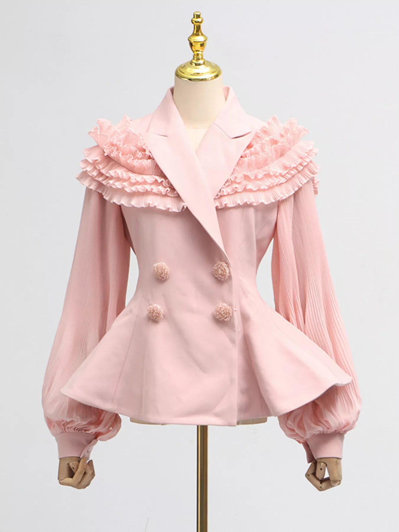 Hazel Blues® |  Frill Lapel Collar Top and Pleated Skirt Set