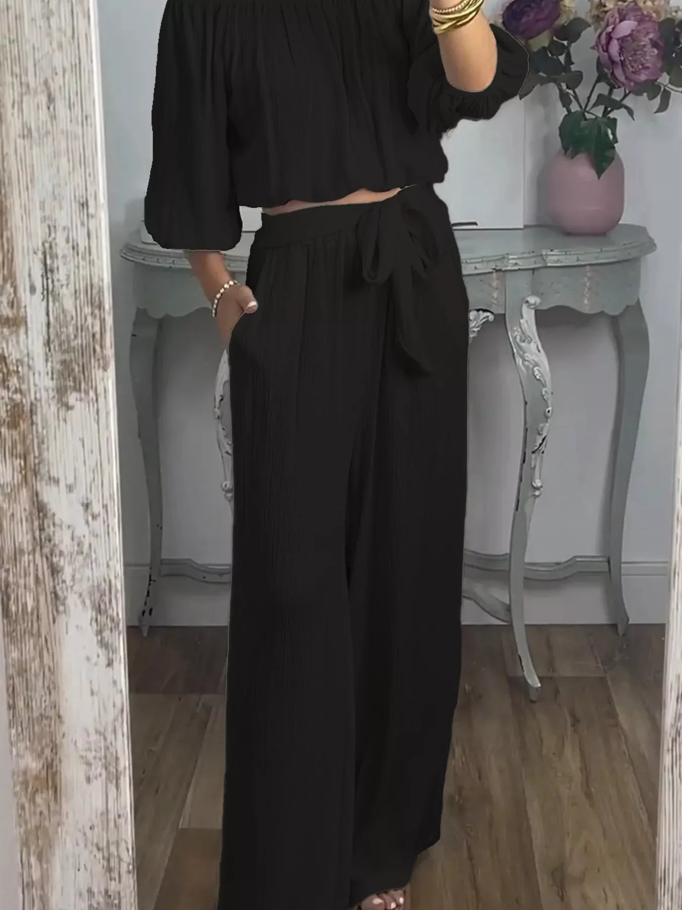 Hazel Blues® | Off-Shoulder Top and Pants Set