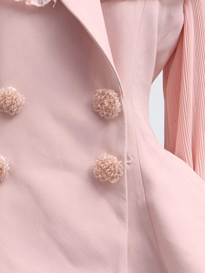 Hazel Blues® |  Frill Lapel Collar Top and Pleated Skirt Set