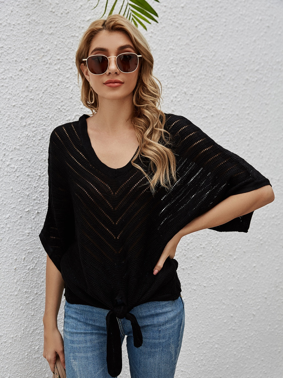Hazel Blues® | Openwork Batwing Sleeve Cover-Up