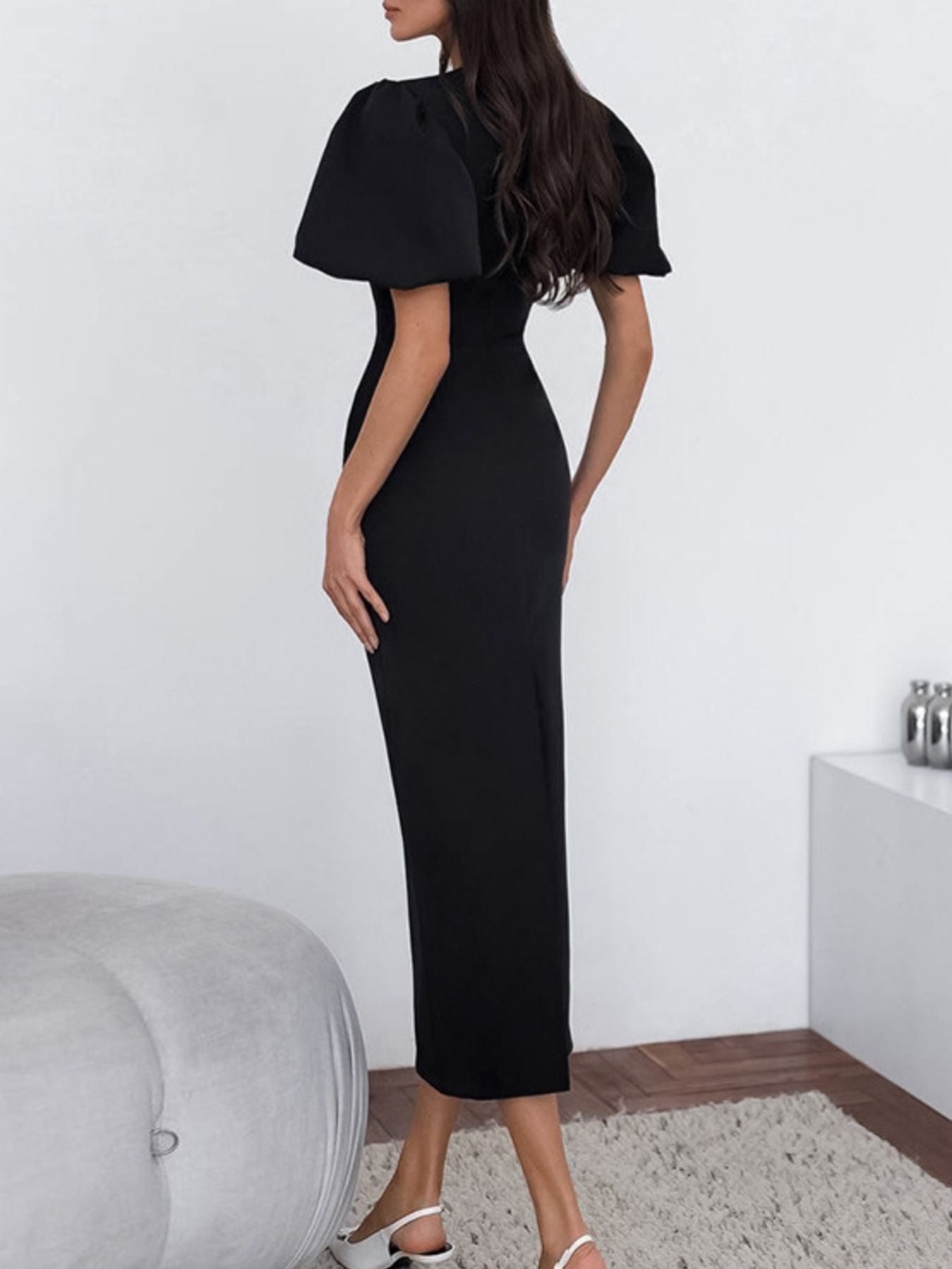 Hazel Blues® |  Cutout Front Puff Sleeve Dress