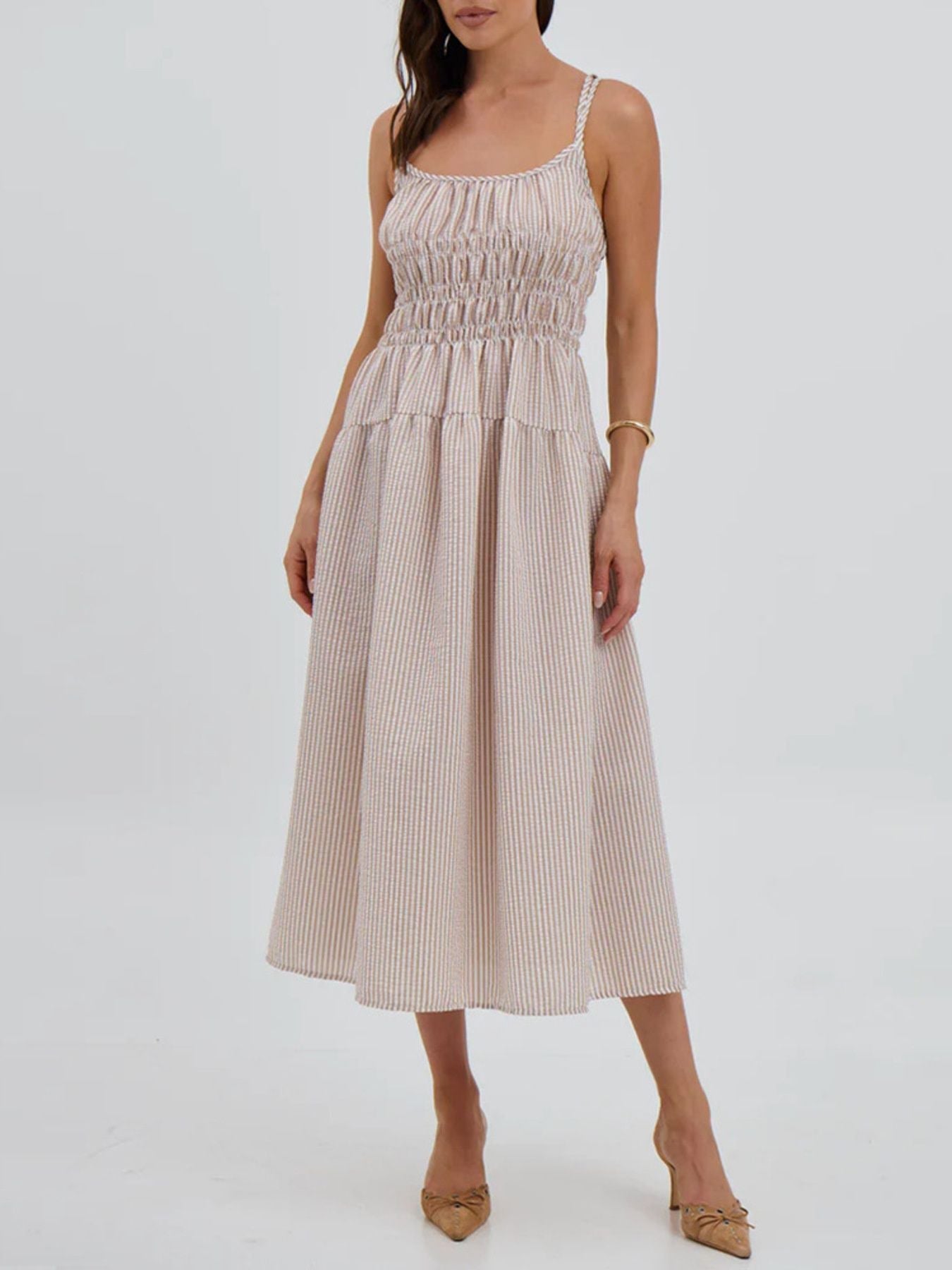 Hazel Blues® |  Striped Smocked Bodice Midi Dress