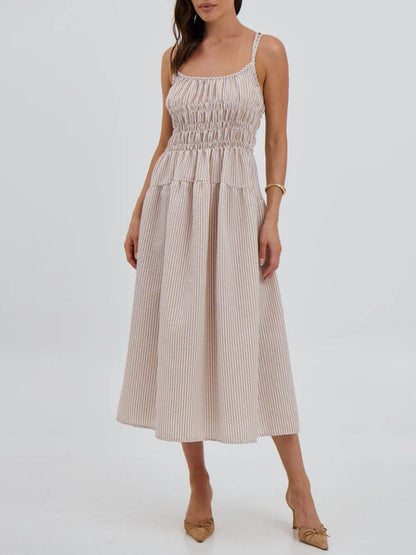 Hazel Blues® |  Striped Smocked Bodice Midi Dress